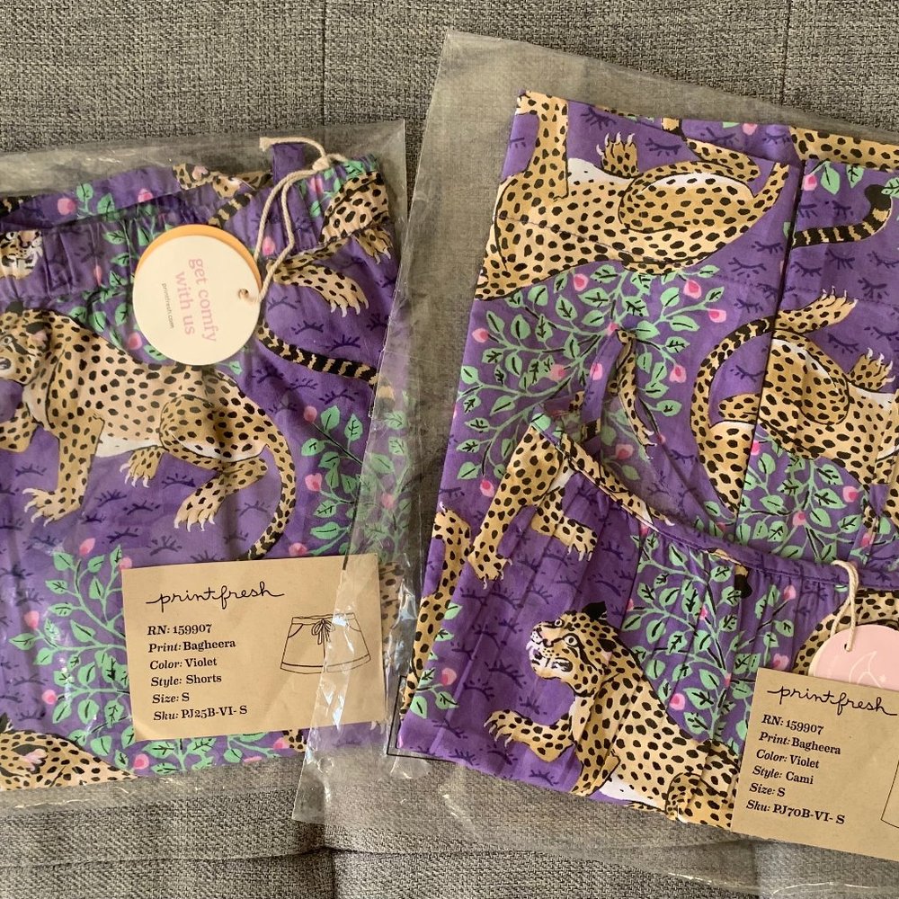 Printfresh Cami Short Sets in Violet Bagheera print - size S